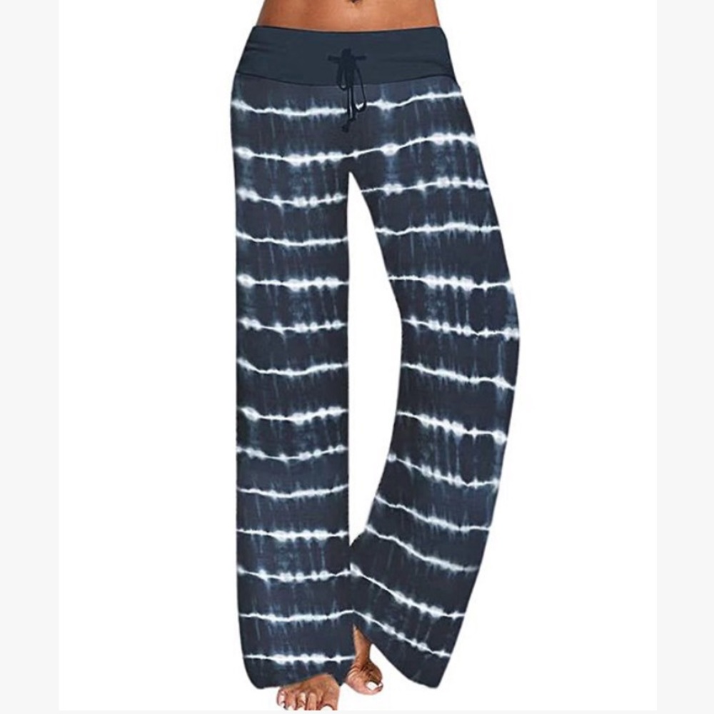 Blue/Grey & White Tie-Dye Drawstring Lounge Pants, L